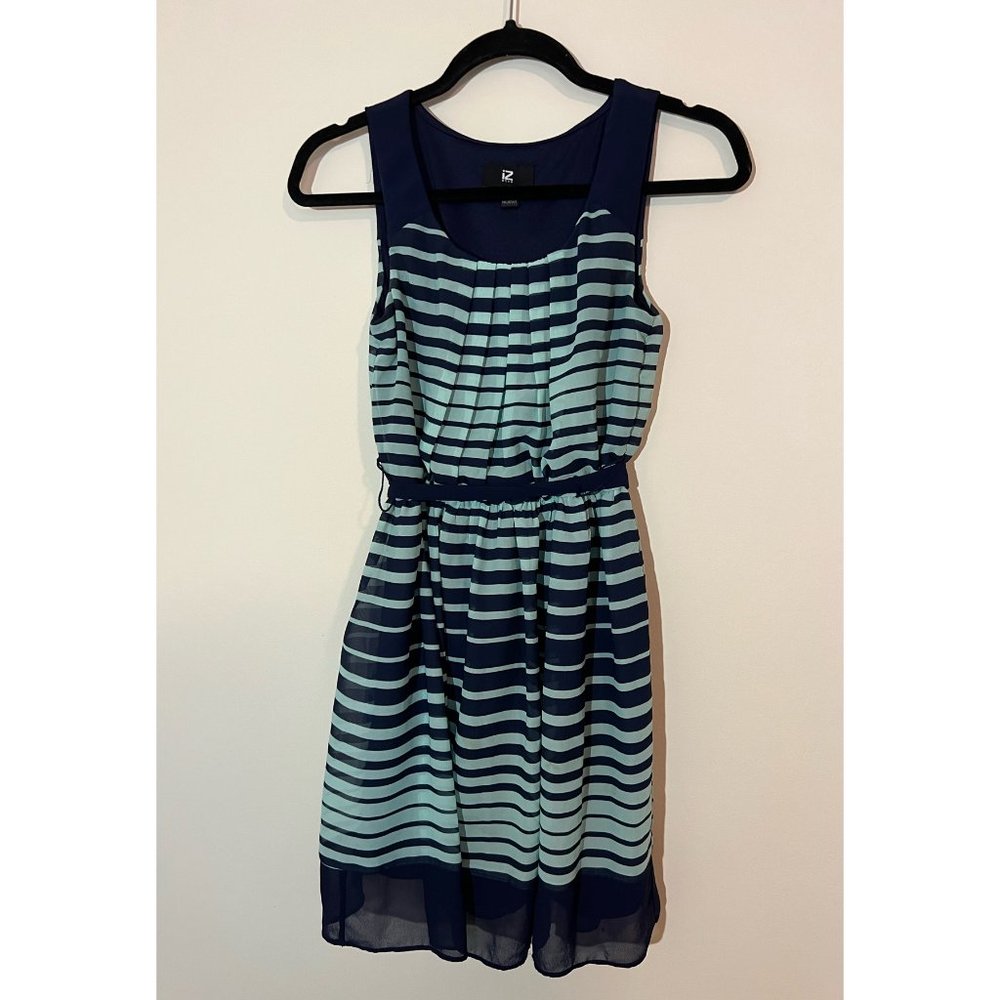 IZ Byer Dress Size XS Women's Navy and Green Stripes, Light Flowy Summer Dress